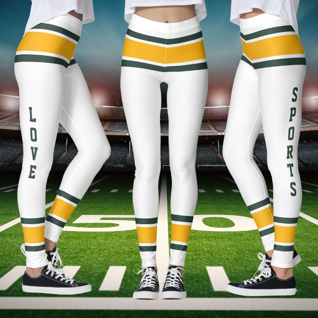 White Green Gold Team Jersey Colours Love Sports Leggings (White Green Gold Team Jersey Colors Love Sports Leggings)