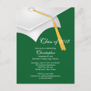 White Green Grad Cap Graduation Party Invitation Postcard