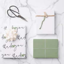 White Green Heart Thank You 3 Set Wrapping Paper