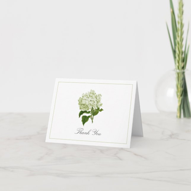 White Green Hydrangea Bloom Traditional  Thank You Card (Front)