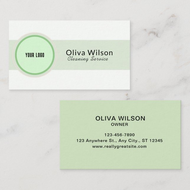 White Green Illustrative Cleaning Service Business Card (Front/Back)