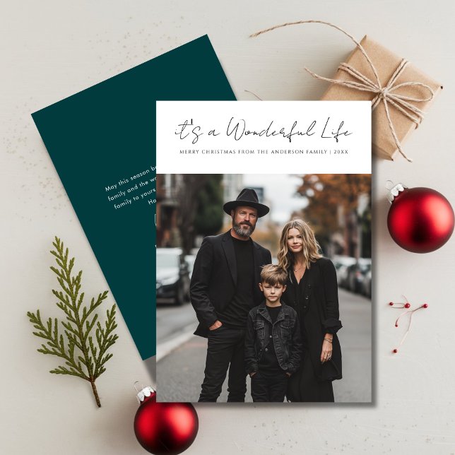 White Green It's a Wonderful life Christmas Photo Holiday Card (Creator Uploaded)