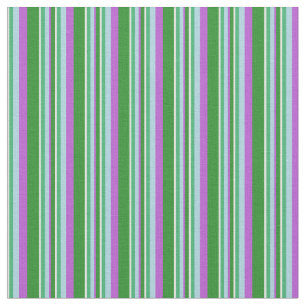 White, Green, Light Blue, Orchid Stripes Pattern Fabric