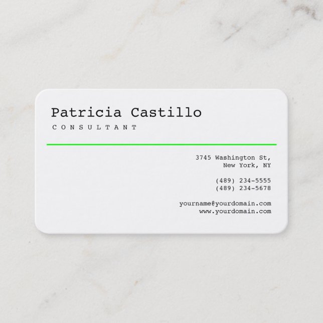 White Green Line Modern Consultant Manager Business Card (Front)