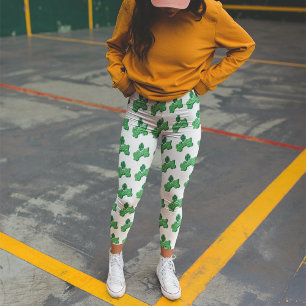 White Green Lucky Clover Leaf St. Patrick's Day Leggings