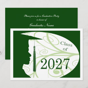 White/Green Man Silhouette 2027 Graduation Party Invitation