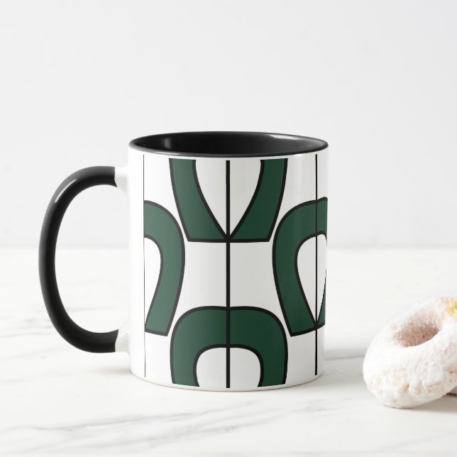 White Green Modern Geometric Abstract Mug (With Donut)