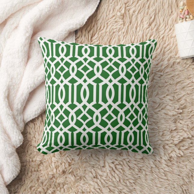 White Green Moroccan Trellis Decor Pillow (Blanket)