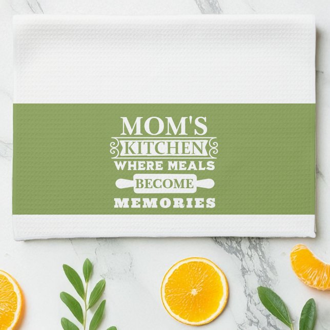 White Green Mum's Meals Become Memories Tea Towel (Creator Uploaded)