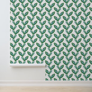 White & Green Nature Cool Modern Foliage Drawing Wallpaper