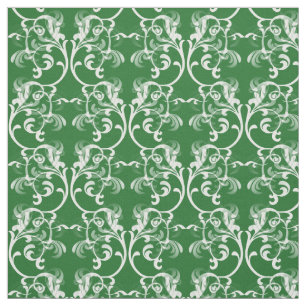 White Green Parisian Damask Pattern Fabric