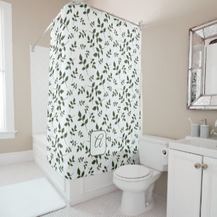 White green  pattern leaves  name letter shower curtain