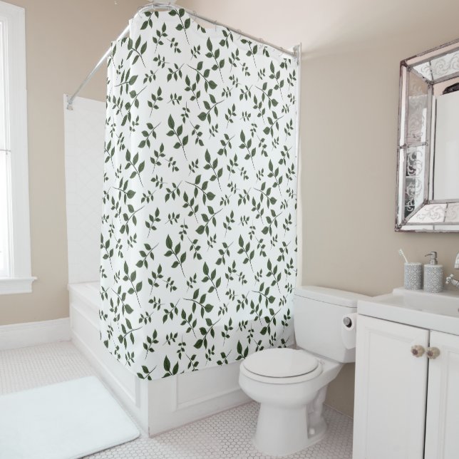 White green  pattern leaves  shower curtain (In Situ)