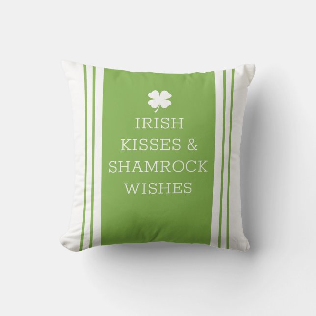 White Green Personalise Message Clover Leaf Cushion (Front)