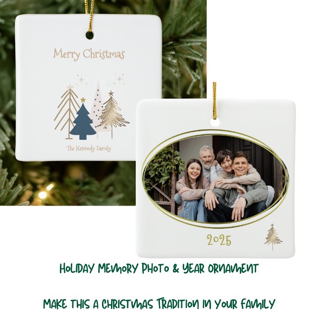 White Green Pink & Gold Christmas Trees  Ceramic Ornament (Creator Uploaded)