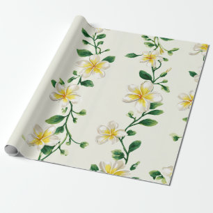 White Green Plumeria Hawaii Tropical Frangipani Wrapping Paper