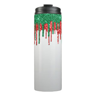 WHITE GREEN RED GLITTER TEXTURE LOOK DRIPS THERMAL TUMBLER