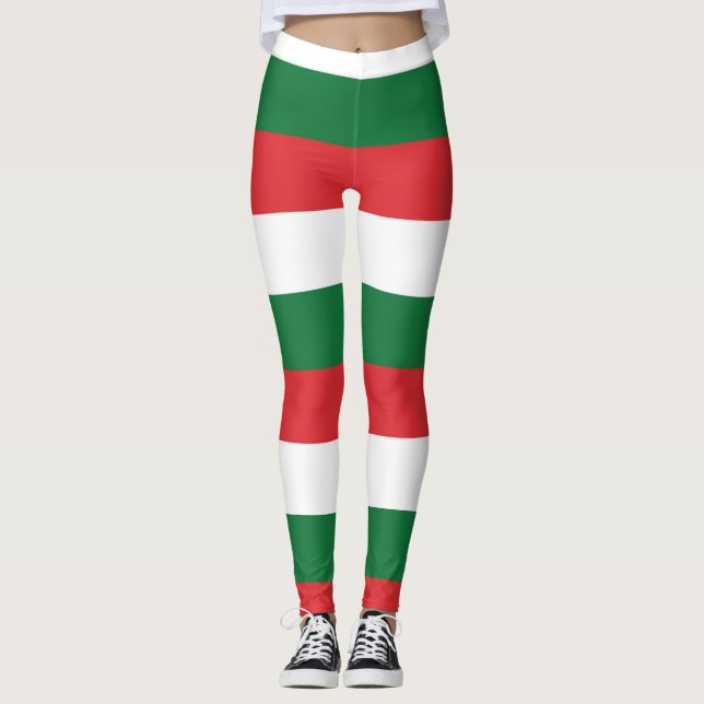 White Green Red Stripes Funky Holiday Christmas Leggings (Front)