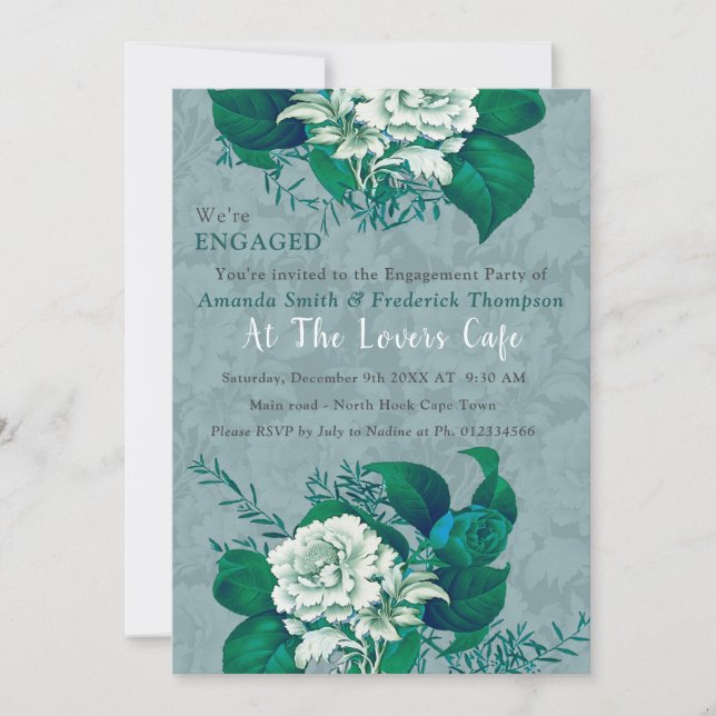 White / Green Rose Flowers design  Invitation (Front)