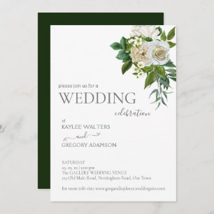 White green rustic roses wedding invite template