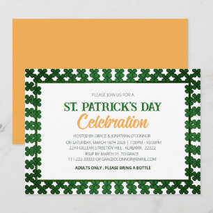 White & Green Shamrock St. Patrick's Day Party Invitation