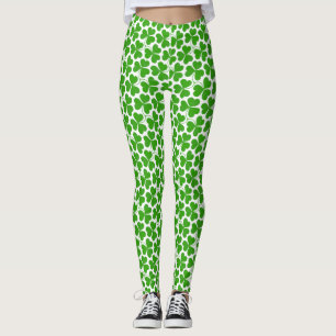 White & Green St Patrick's Day Shamrock Pattern Leggings