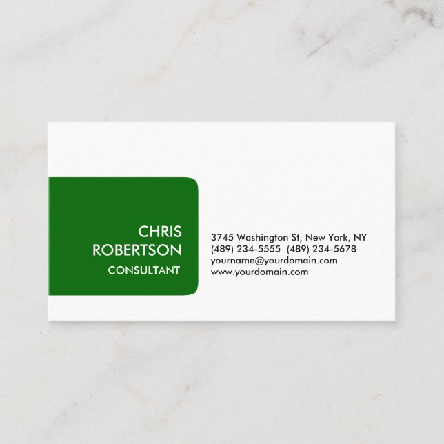 White Green Stripe Standard Minimalist Business Card (Front)