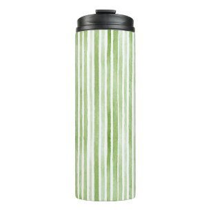 White Green Stripes Thermal Tumbler