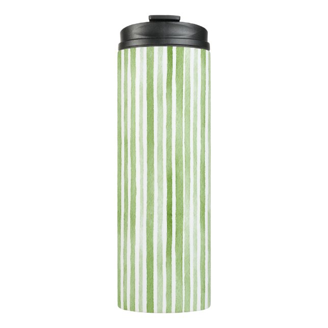 White Green Stripes Thermal Tumbler (Front)