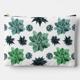 White Green Teal Botanical Garden Pattern Accessory Pouch