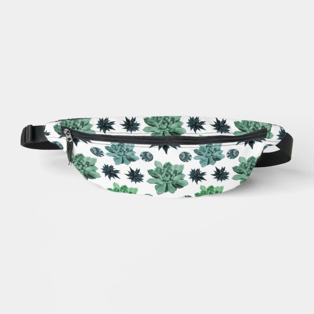 White Green Teal Botanical Garden Pattern Bum Bags (Front)