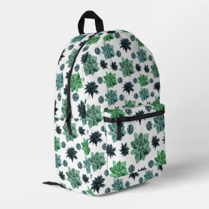 White Green Teal Botanical Garden Pattern Printed Backpack