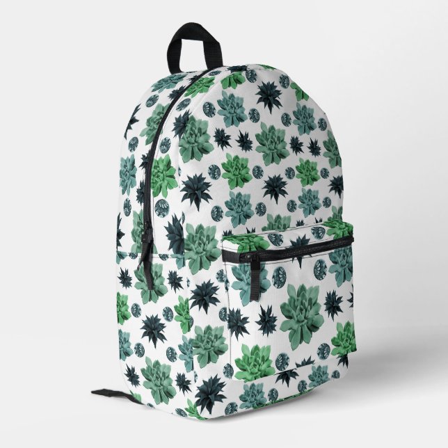 White Green Teal Botanical Garden Pattern Printed Backpack (Back Corner Left)