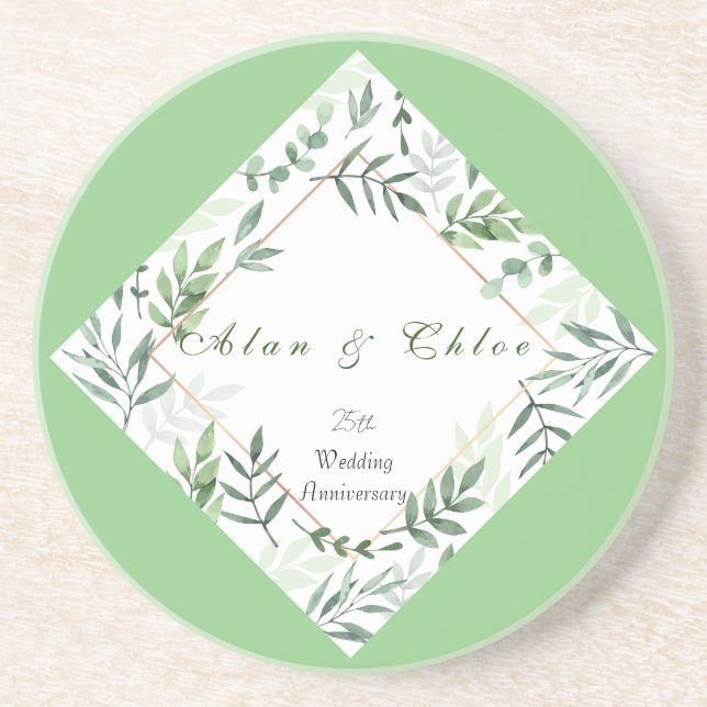 White Green Wedding Sandstone Coaster (Front)