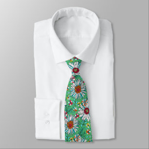 White Green Yellow Orange Red Daisy Flowers Tie