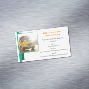 White Green Yellow School Bus Driver  Magnetic Business Card