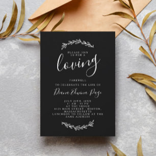 White Greenery Black Loving Farewell Memorial Invitation