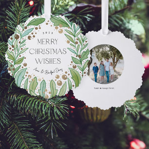 White Greenery Wreath Merry Christmas Tree Decoration Card