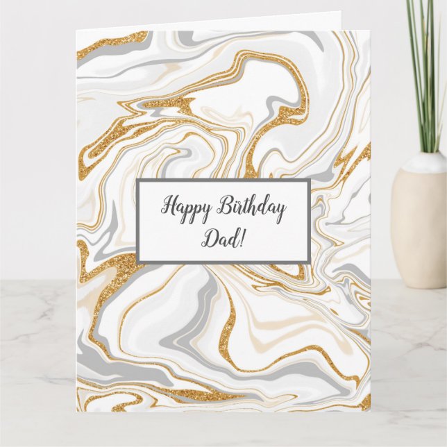 White, Grey and Gold Marble Dad's Birthday  Card (Front)