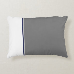 White, Grey, and Navy Modern Stripe Throw Pillow