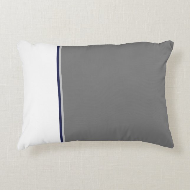 White, Grey, and Navy Modern Stripe Throw Pillow (Front)