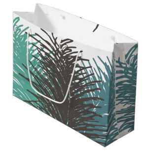 white Grey Aqua Teal Blue Feathers Large Gift Bag