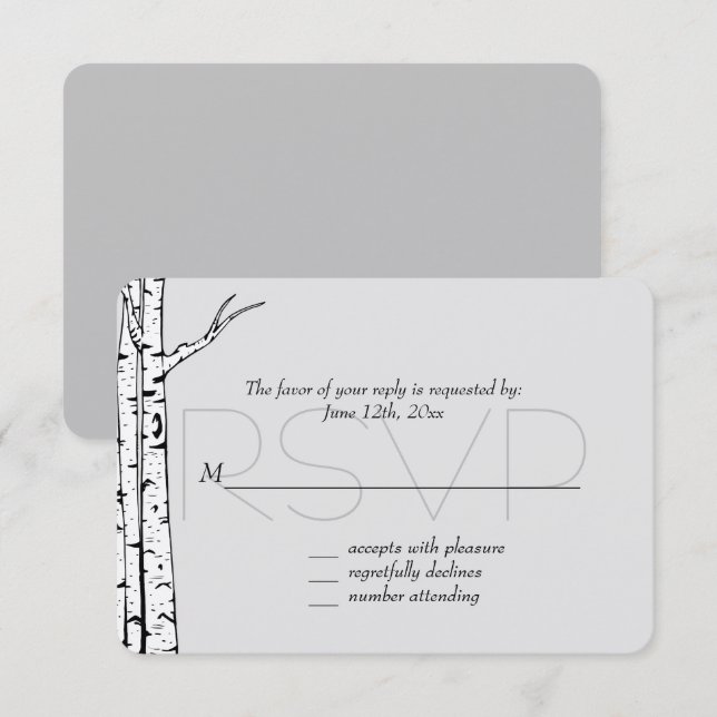 White Grey Birch Trees Wedding RSVP Card (Front/Back)