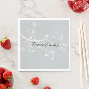 White Grey Bird Branches Wedding Napkin