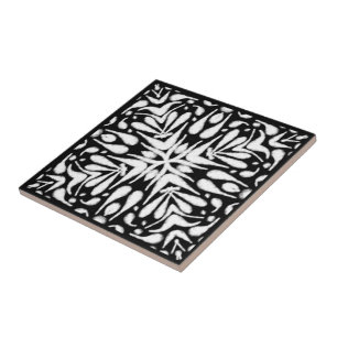 White Grey Black Abstract Fuzzy Bottlebrush Art Tile