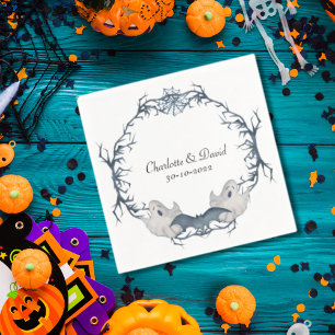 White Grey Boo Ghost Bat Halloween Wreath Wedding  Napkin