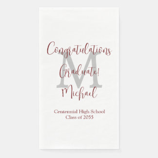 White Grey Burgundy Monogrammed Graduation Party Napkin