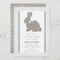 White Grey Burlap Rustic Bunny Easter 1st Birthday