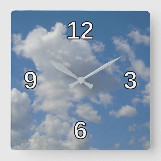 White/Grey Clouds and Blue Sky Square Clock (Front)