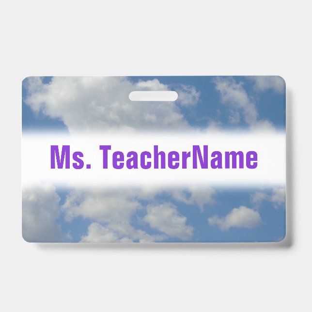 White/Grey Clouds and Blue Sky + Teacher Name ID Badge (Front)
